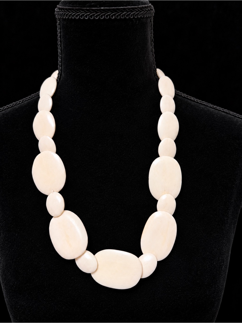 Cream Oval Bone Bead Statement Necklace